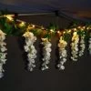 Solar Powered 180cm Artificial Leaf Garland With Wisteria Flowers - Warm White