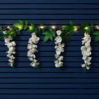 Solar Powered 180cm Artificial Leaf Garland With Wisteria Flowers - Warm White - Image 3