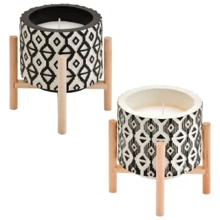 B&M Aztec Embossed Candle On Stand - White - Image 2