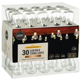 Solar Powered Slim Bulb String Lights 30pk - Warm White - Image 2