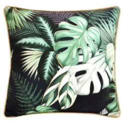 B&M Leaf Print Shower Resistant Cushion With Foiling - Black