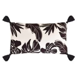 B&M Leaf Print Embroidered Lumbar Cushion With Tassels